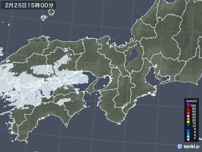 近畿地方の雨雲レーダー(2021年02月25日)
