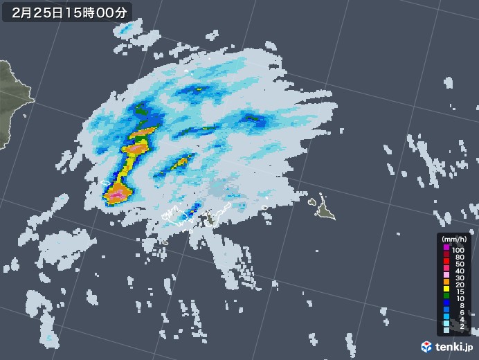 宮古・石垣・与那国(沖縄県)の雨雲レーダー(2021年02月25日)