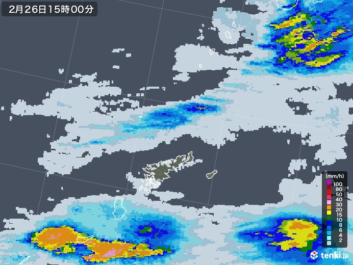 奄美諸島(鹿児島県)の雨雲レーダー(2021年02月26日)