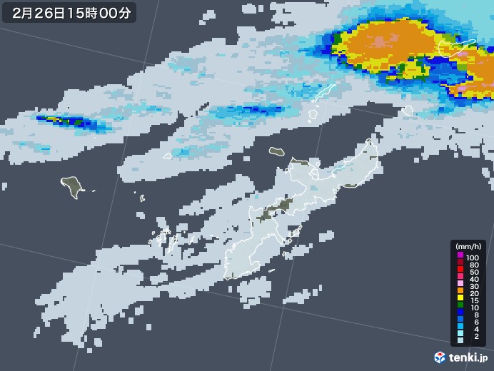 沖縄県の雨雲レーダー(2021年02月26日)