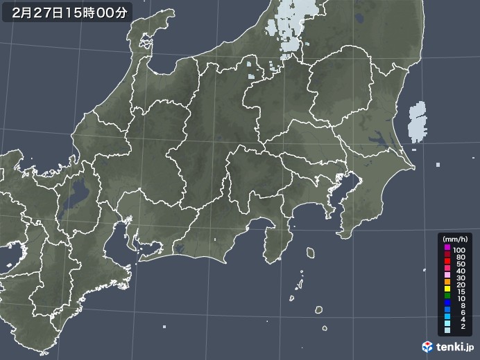 関東・甲信地方の雨雲レーダー(2021年02月27日)