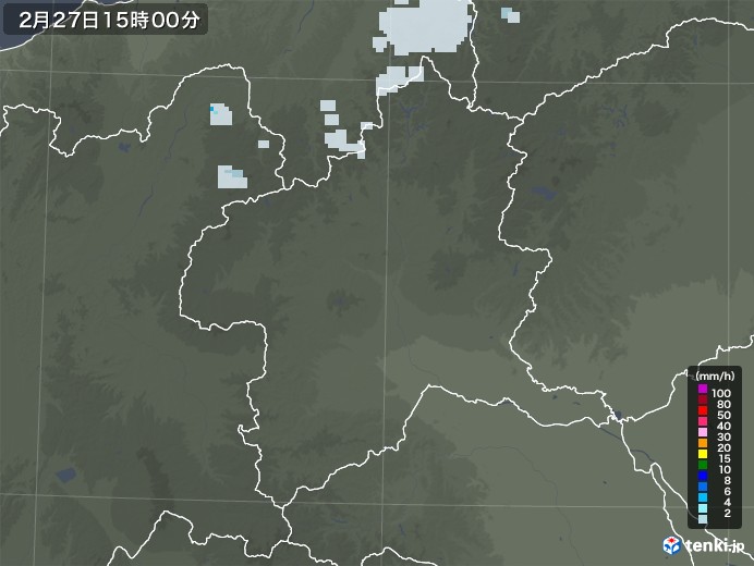 群馬県の雨雲レーダー(2021年02月27日)