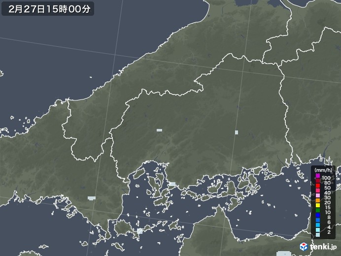 広島県の雨雲レーダー(2021年02月27日)