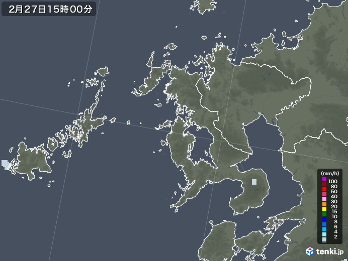 長崎県の雨雲レーダー(2021年02月27日)