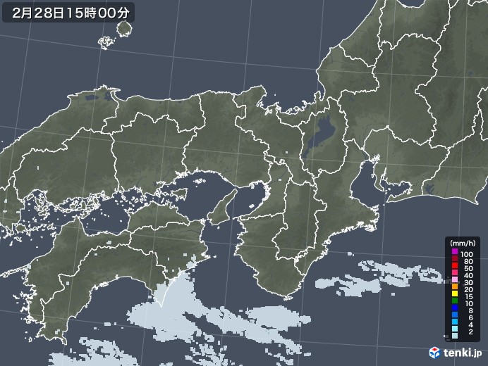 近畿地方の雨雲レーダー(2021年02月28日)