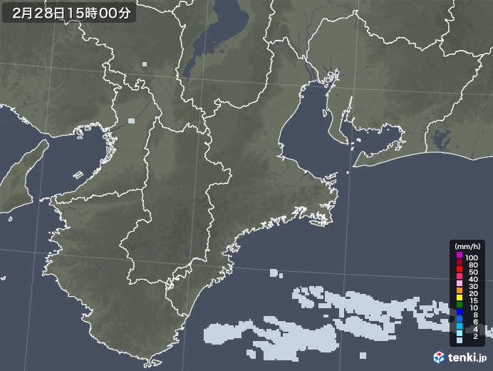 三重県の雨雲レーダー(2021年02月28日)