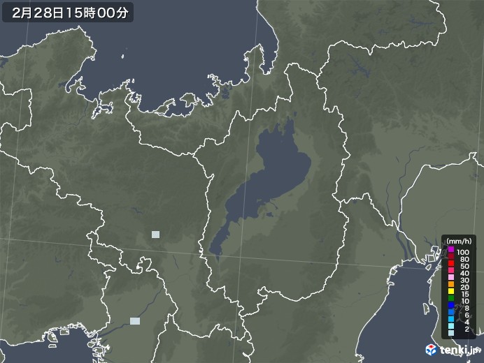 滋賀県の雨雲レーダー(2021年02月28日)