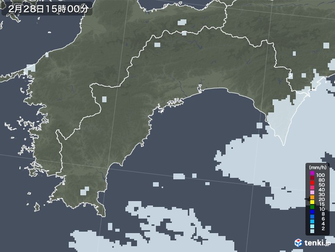 高知県の雨雲レーダー(2021年02月28日)