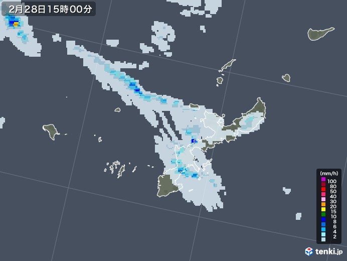 沖縄県の雨雲レーダー(2021年02月28日)