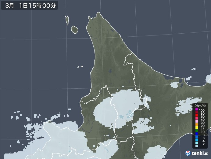 道北の雨雲レーダー(2021年03月01日)