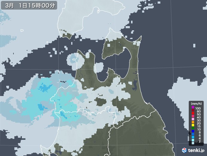 青森県の雨雲レーダー(2021年03月01日)