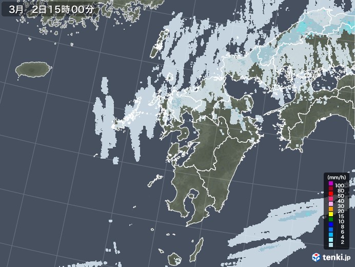 九州地方の雨雲レーダー(2021年03月02日)