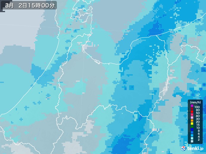 富山県の雨雲レーダー(2021年03月02日)