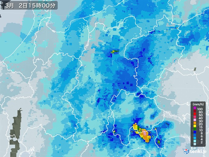 長野県の雨雲レーダー(2021年03月02日)