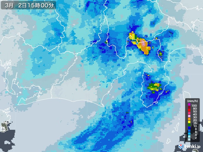 静岡県の雨雲レーダー(2021年03月02日)