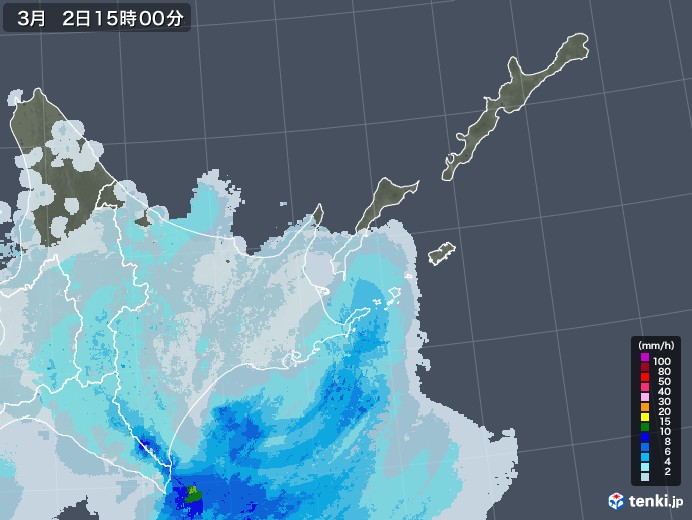 道東の雨雲レーダー(2021年03月02日)