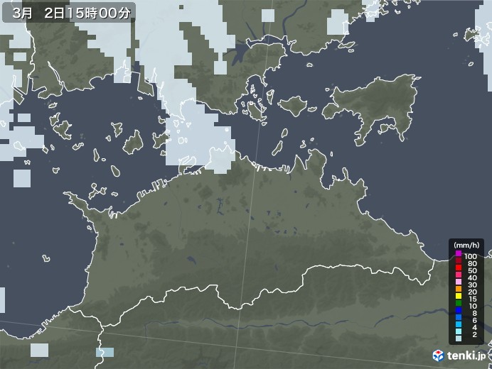 香川県の雨雲レーダー(2021年03月02日)