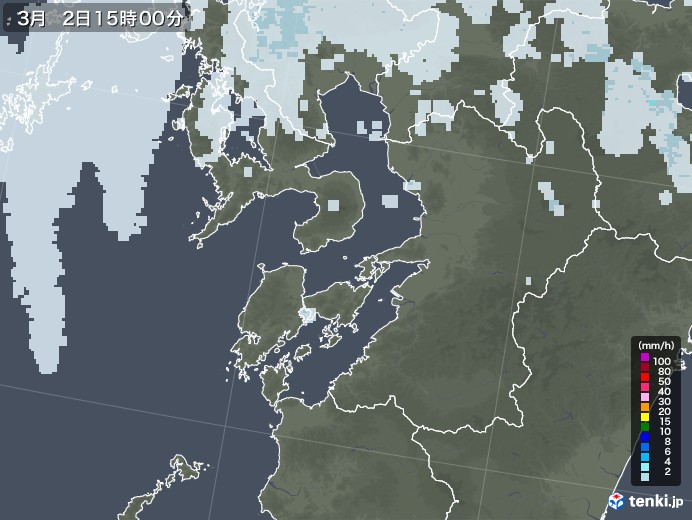 熊本県の雨雲レーダー(2021年03月02日)
