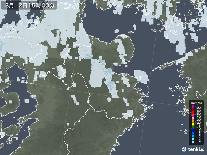 大分県の雨雲レーダー(2021年03月02日)