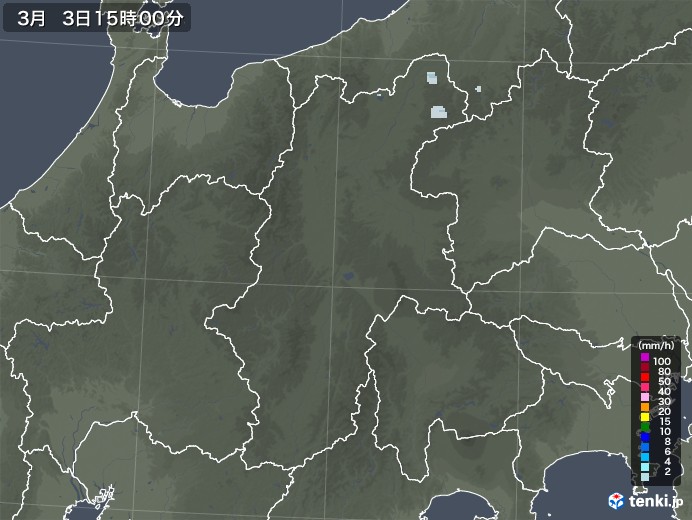 長野県の雨雲レーダー(2021年03月03日)