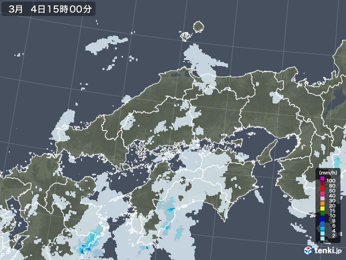 中国地方の雨雲レーダー(2021年03月04日)