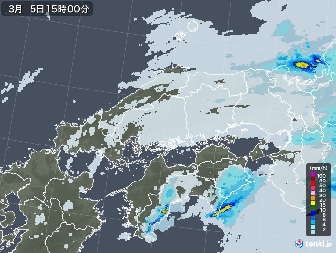 中国地方の雨雲レーダー(2021年03月05日)