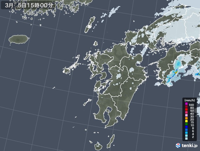 九州地方の雨雲レーダー(2021年03月05日)