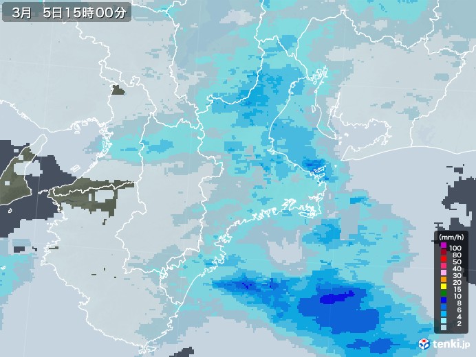 三重県の雨雲レーダー(2021年03月05日)