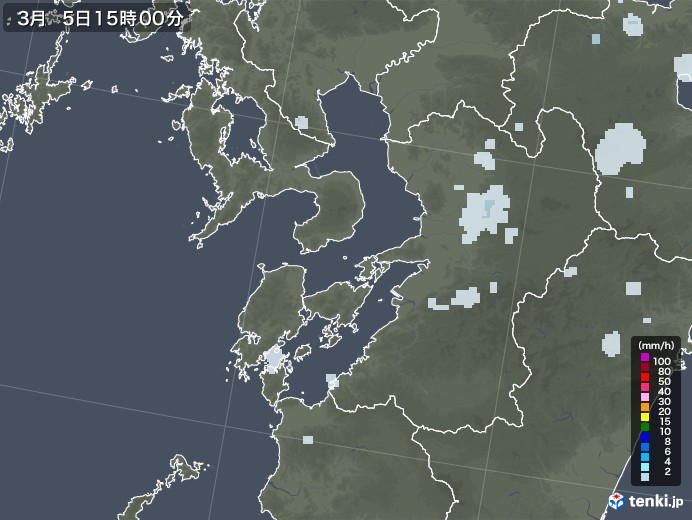 熊本県の雨雲レーダー(2021年03月05日)