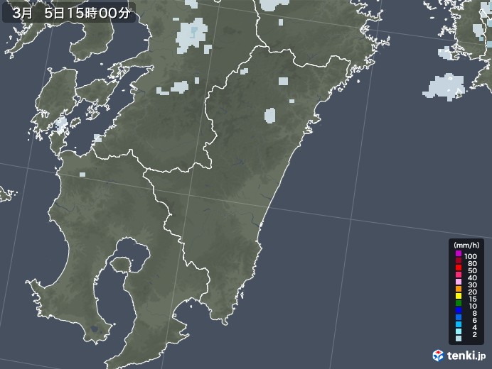 宮崎県の雨雲レーダー(2021年03月05日)
