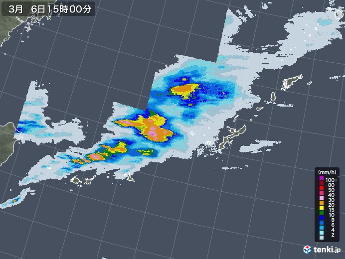 沖縄地方の雨雲レーダー(2021年03月06日)