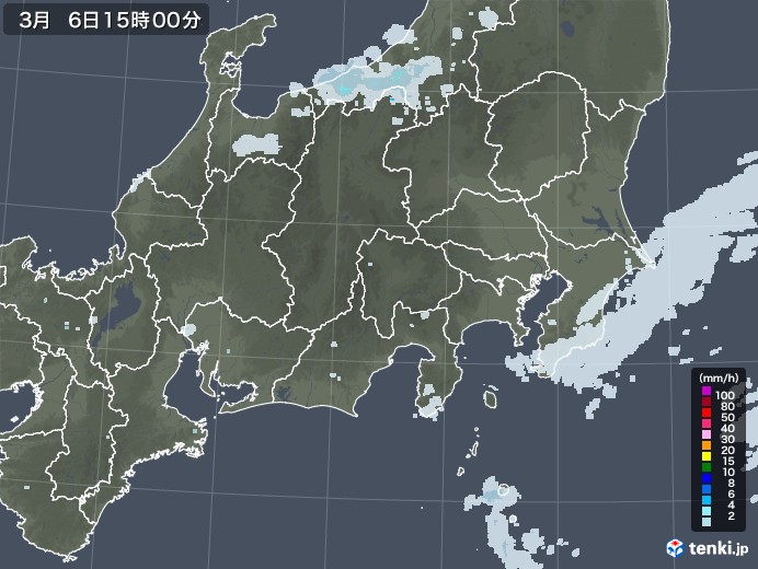 関東・甲信地方の雨雲レーダー(2021年03月06日)