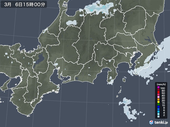 東海地方の雨雲レーダー(2021年03月06日)