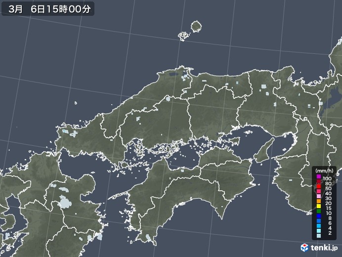 中国地方の雨雲レーダー(2021年03月06日)