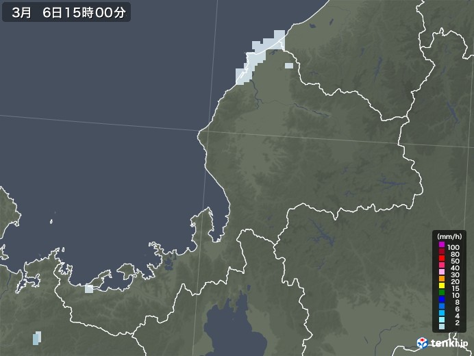 福井県の雨雲レーダー(2021年03月06日)