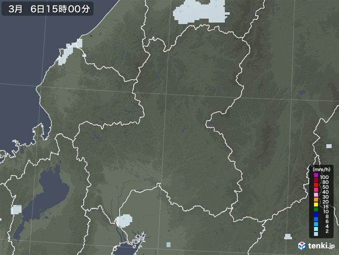 岐阜県の雨雲レーダー(2021年03月06日)