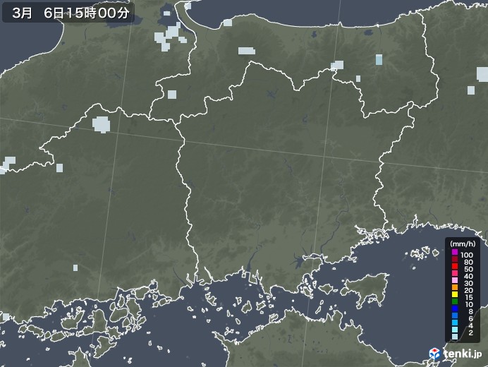 岡山県の雨雲レーダー(2021年03月06日)
