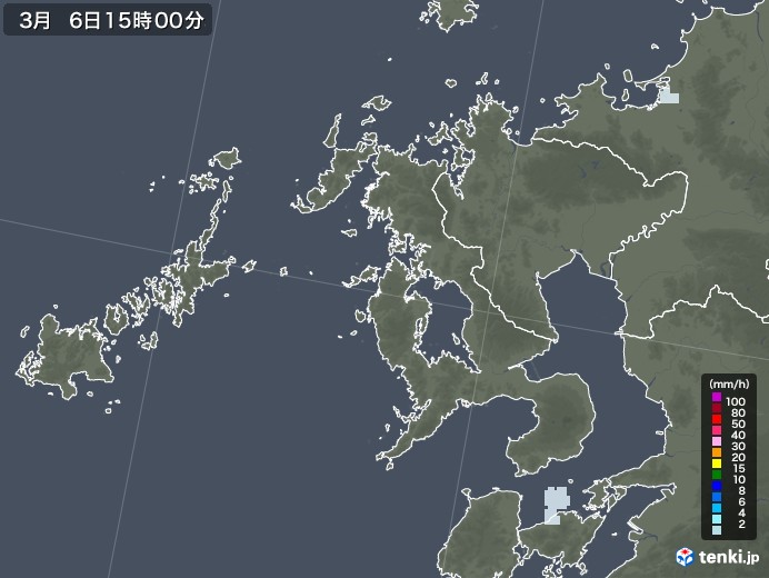 長崎県の雨雲レーダー(2021年03月06日)