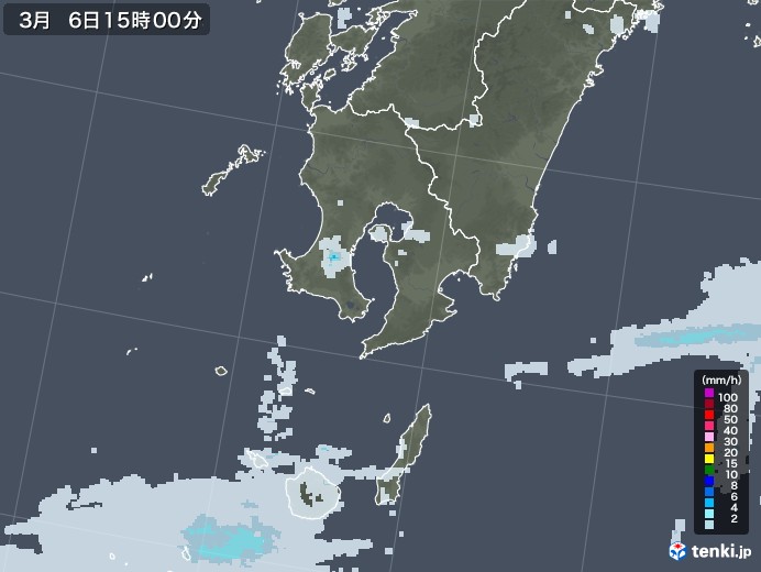 鹿児島県の雨雲レーダー(2021年03月06日)