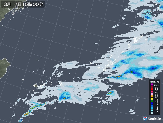 沖縄地方の雨雲レーダー(2021年03月07日)