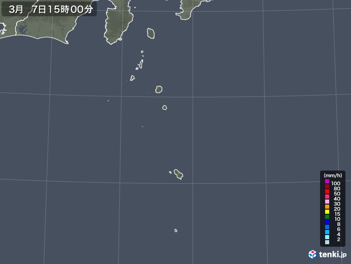 伊豆諸島(東京都)の雨雲レーダー(2021年03月07日)