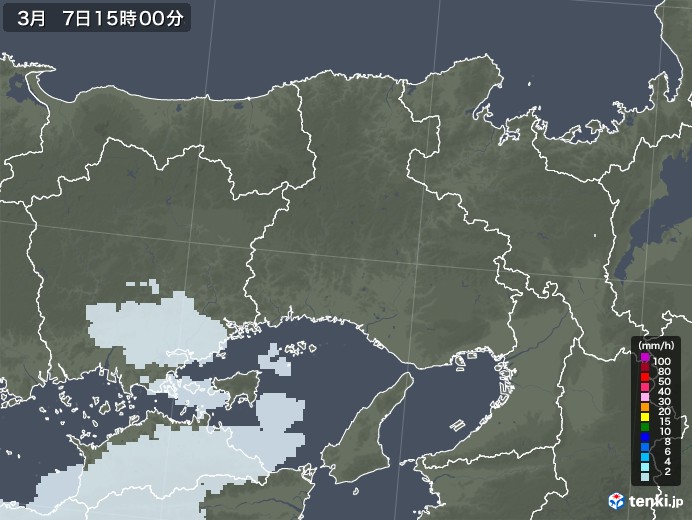 兵庫県の雨雲レーダー(2021年03月07日)
