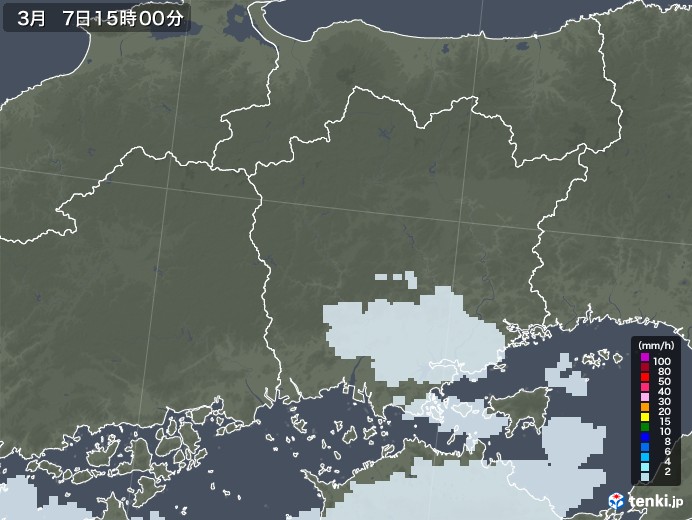 岡山県の雨雲レーダー(2021年03月07日)
