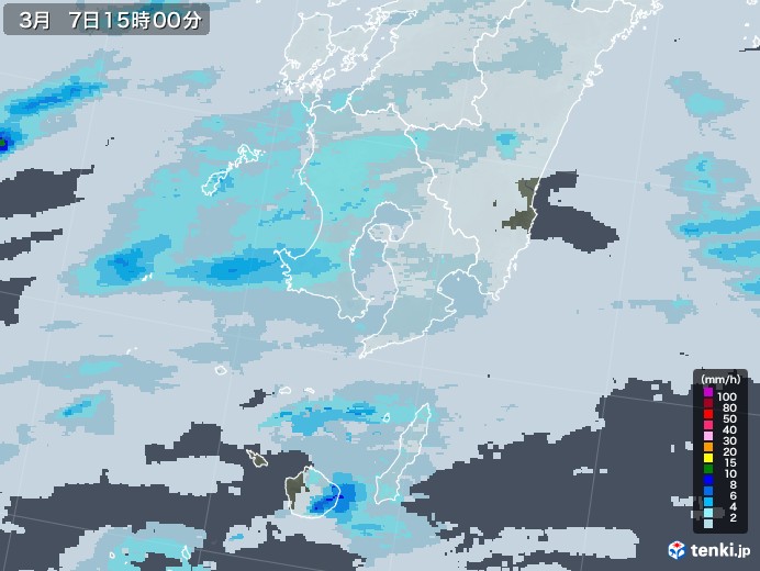 鹿児島県の雨雲レーダー(2021年03月07日)