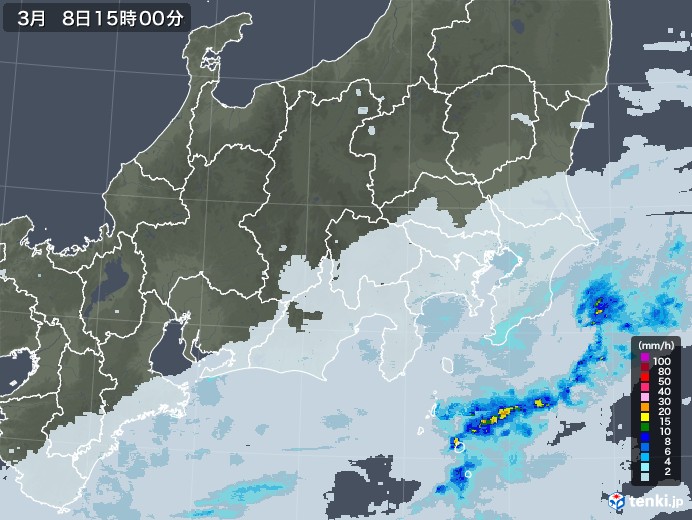 関東・甲信地方の雨雲レーダー(2021年03月08日)
