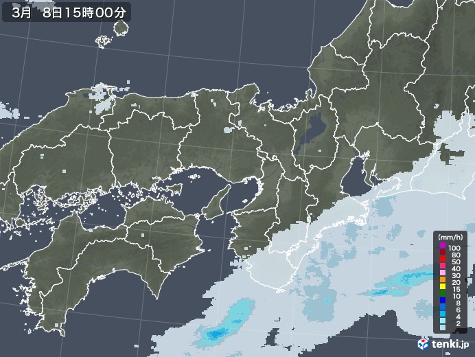 近畿地方の雨雲レーダー(2021年03月08日)