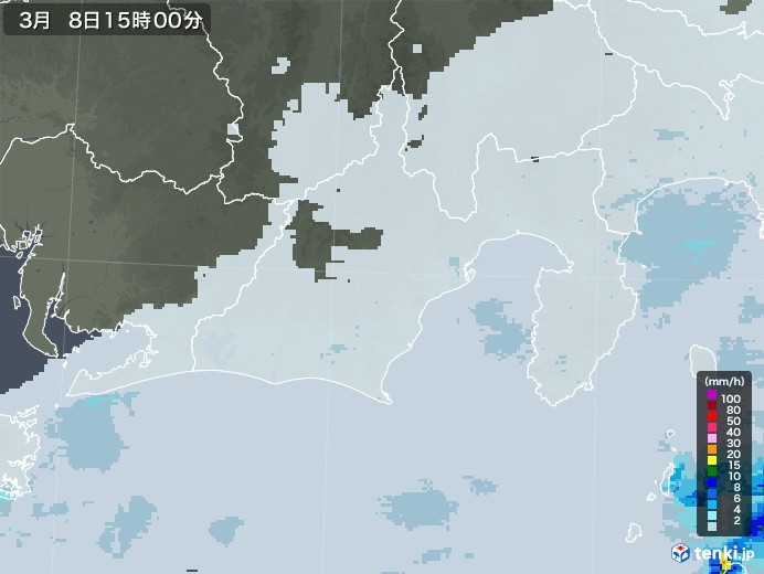 静岡県の雨雲レーダー(2021年03月08日)