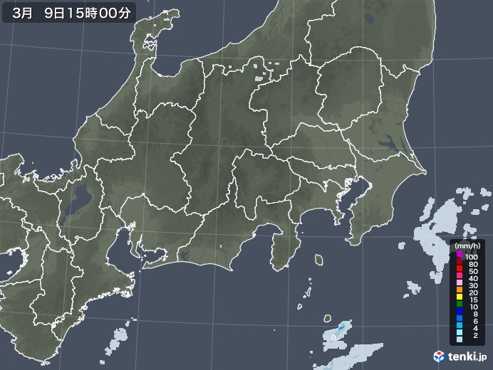関東・甲信地方の雨雲レーダー(2021年03月09日)