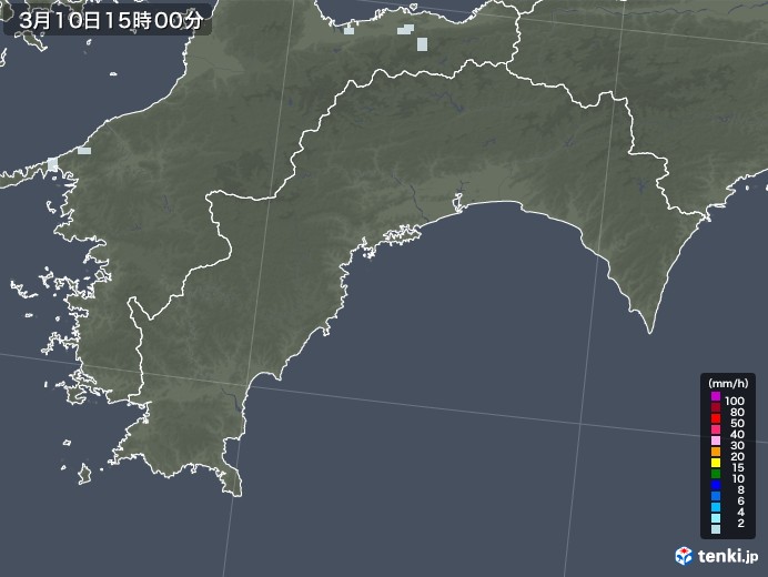 高知県の雨雲レーダー(2021年03月10日)