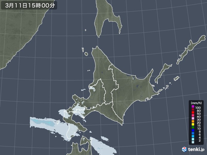 北海道地方の雨雲レーダー(2021年03月11日)